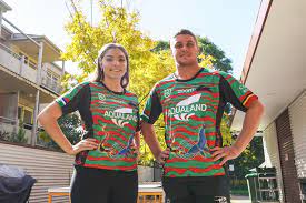 Our 2013 indigenous jersey design took the traditional red and green hoops and added in a dot painting design, including a black rabbit on the ribcage of the shirt. Rabbitohs Launch 2021 Indigenous Jersey Rabbitohs