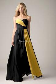 2015 Strapless Pleat Chiffon Black And Yellow Prom Dresses In Prom Dresses From Weddings Prom Dresses Yellow Elegant Dresses Long Classic Bridesmaids Dresses