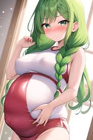Anime Pregnant Small Tits 30s Age Pouting Lips Face Green Hair Braided Hair  Style Light Skin Skin Detail (beta) Snow Close Up View Working Out Latex 