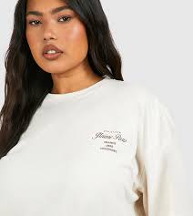 Buy Boohoo Curve Paris Pocket Printed Oversized T Shirt In Beige
