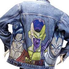 The painting took over 40 hours and glows under uv/black light! Veste Jean Bleue K4u Creations Dragon Ball Z Peint A La Main Taille M Marque C17 Hand Painted Veste En Jean Veste Jeans Bleu