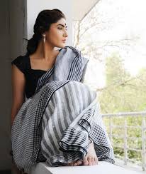Black And White Striped Saree Blouse Simple Black And White Linen Saree Elegant Saree Saree Saree Look