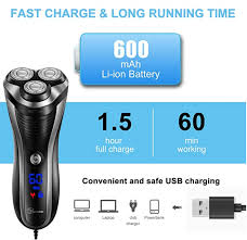 Charging in this manner replenishes a deeply depleted battery in roughly 2.5 to 3 hours. Hatteker Electric Shaver Rotary Razor Men Cordless Beard Tri