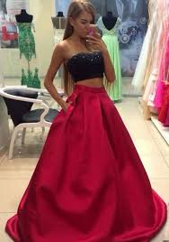 Strapless Prom Dresses Black Two Piece Prom Dresses Red And Black Beading Two Pieces Handmade A Line Long Prom Dress Wf01g41 365 Prom Dresses Two Piece Black Prom Dresses Red Satin Prom Dress