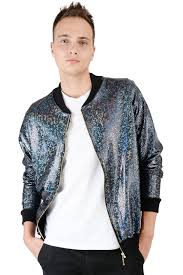 Men's Black Holographic Disco Bomber Jacket