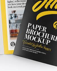Download A4 Brochure Mockup In Indoor Advertising Mockups On Yellow Images Object Mockups PSD Mockup Templates