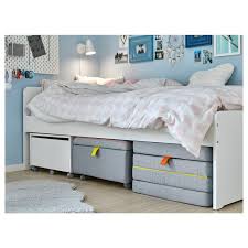 Slakt Bettgestell Sitzelement Aufbew Weiss Grau Matratze Ikea Bett Sitzkissen