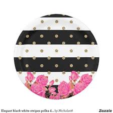 Black And Rose Gold Wallpaper Elegant Black White Stripes Polka Dots Pink Roses Paper Plate Zazzle Com Kate Spade Wallpaper Iphone Wallpaper Kate Spade Wallpaper Iphone Roses
