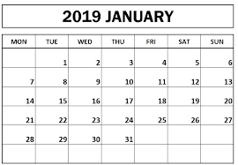 Template January 2019 Calendar Monday Start Printablecalendar Weeklycalendar Blankcale Calendar Printables Blank Calendar Template Monthly Calendar Template