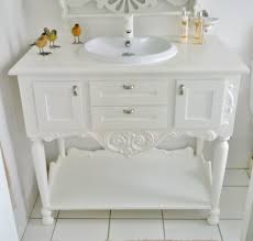 Country Antique Bathroom Vanity With Detail Decor And Stunning Turned Legs Banos