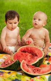 Maybe you would like to learn more about one of these? Two Babies Eating Watermelon Outdoors Stock Photo C Nejron 4258565 Stockfresh
