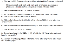 Solved 1 What Are The Mw Equivalents Mole And Equivale Chegg Com