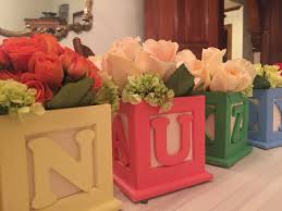 Baby Block Shower Centerpiece Materials Wooden Cube Picture Holder From Michaels White Wooden Letters From Mic Wooden Baby Blocks Wooden Letters Baby Blocks