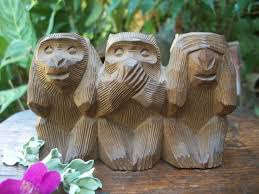 Three Monkeys Hear No Evil See No Evil Speak No Evil 1940s See No Evil Hear No Evil Speak No Evil Japanese Three Wise Monkey Ittobori Wood Carving Figurine Okimono Three Wise Monkeys Evil Wise Monkeys
