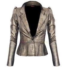 Womens Ladies Metallic Gold Bronze Multitone Shimmer Crop Peplum Jacket Blazer Coat Uk 12 14 M L Peplum Jacket Metallic Jacket Brown Leather Jacket