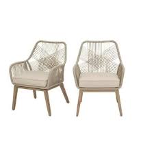 Haymont Stationary Steel Wicker Outdoor Patio Dining Chair With Beige Cushion 2 Pack In 2020 Patio Dining Chairs Wicker Patio Chairs Wicker Dining Chairs