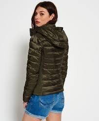 Womens Luxe Fuji Zip Hooded Jacket In Metallic Olive Superdry