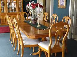 Esofastore dining room contemporary 7pc set dining table 6x chairs white faux leather uphostered tufted chair. Formal Oak Dining Room Set 13 Pieces 98 Dbl Ped Table 10 Chairs China Cab Ebay