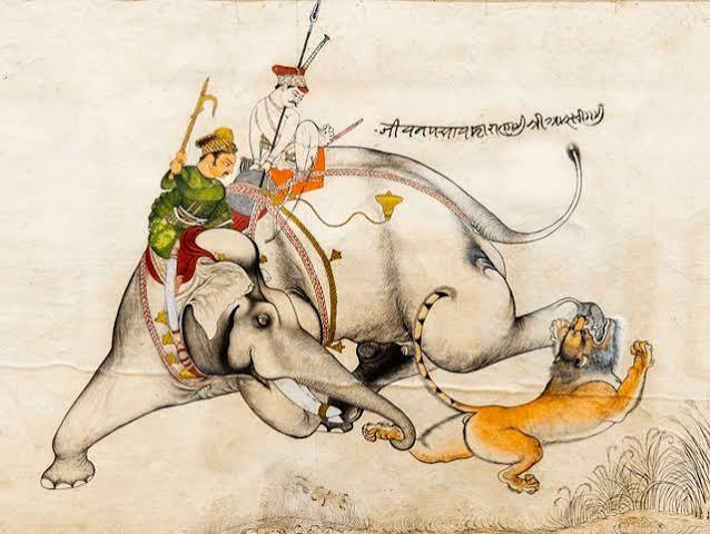 Elephant and Lion Fight. Bundi, Rajasthan, India. c 1770. National Museum, Delhi. [1000x756] : r/ArtefactPorn