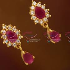Es6292 Gold Plated Ruby White Stones Screwback South Indian Earrings Buy Online Gold Earrings Designs Diamond Jewelry Designs Gold Jewellery Design Necklaces