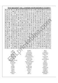 Interesting and unique themes & word lists; The Biggest Halloween Wordsearch Ever 60 Words Esl Worksheet By Hulianez
