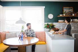 Our bench sits on the wall away from the table and acts as a sofa most of the time. Creating A Built In Banquette Or Bench Seating For A Kitchen Breakfast Nook Retro Den Vintage Furniture And Homewares