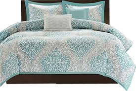 Comforter Set Light Blue White Gray Damask Pattern Mediterranean Comforters And Comforter Sets By Imtinanz Llc