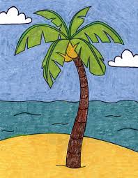 Add wavy line for water, and pail with shovel. How To Draw A Palm Tree Art Projects For Kids