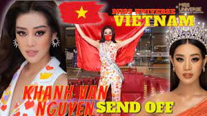 Khanh van has always been considered one of the outstanding candidates. Miss Universe Vietnam Khanh Van Nguyen Send Off Dress Made Of Painted Youtube