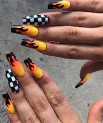 Black And White Drip Nails Xo Myya Checkered Nails Coffin Nails Designs Fire Nails