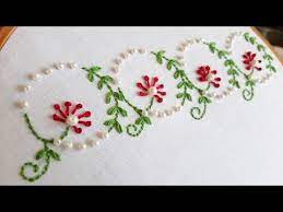 Hand embroidery/ribbon embroidery flowers/neckline embroidery design. Simple Floral Border Design With Beads Hand Embroidery Work Youtube Bead Embroidery Patterns Embroidery Flowers Pattern Hand Embroidery Designs