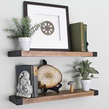 Amazon Com Wg Willow Grace Designs Floating Shelves Wall Mounted Modern Rustic All Wood Wall Shelves Set Of 2 For Bedroom Bathroom Family Room Kitchen With Decorative Iron End Cap 24