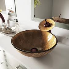 Polished glass interior with textured exterior. Vigo Rectangular Amber Sunset Glass Vessel Bathroom Sink And Waterfall Faucet With Pop Up Oil Rubbed Bronze Bathroom Fixtures Kitchen Bath Fixtures Amaltheiayada Gr