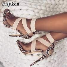 Eilyken Stretch Fabric Women Sandals Gladiator Ankle Wrap High Heels Shoes Fashion Summer Ladies Party Pumps Shoes Black Apricot Heels Stiletto Heels High Heels Stilettos