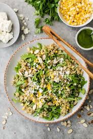 Freekeh Salad With Sweet Corn And Arugula Naturally Recipe Whole Food Recipes Vegetarian Recipes Freekeh