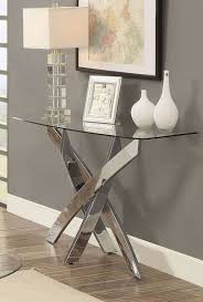 Laila Chrome Metal Tempered Glass Sofa Table By Furniture Of America Mirrored Console Table Furniture Of America Furniture