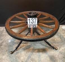 Factory cart coffee accent table, 45 x 17 x 29.5, rustic espresso/antique black,70084 Lot W137 Wagon Wheel Coffee Table Estatesales Org