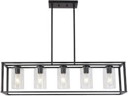 Vinluz Contemporary Modern Chandeliers Rectangle Black 5 Light Dining Room Lighting Fixtures Modern Ceiling Light Farmhouse Ceiling Light Dining Room Lighting