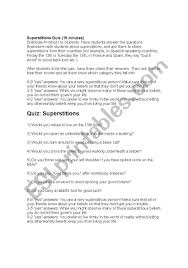 A lot of individuals admittedly had a hard t. English Worksheets Superstition Quiz