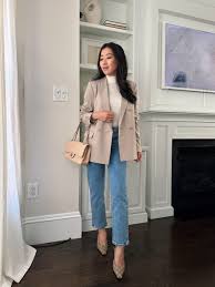 Relaxed petite blazer outfit: Uniqlo double breasted jacket