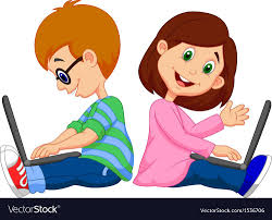 Vector Illustration Of Cartoon Boy And Girl Studying With Laptop Download A Free Preview Or High Quality Adobe Illustrator Ai Cartoon Boy Cartoon Girl Cartoon