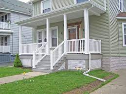 Exterior Simple And Neat Picture Of Front Porch Decoration Using White Wood Front Porch Railing Including Sage Gr Porch Design Modern Front Porches Porch Steps