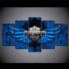 Harley Davidson Bar And Shield Logo With Blue Wings 5 Piece Canvas Art Harley Davidson Decor Classic Harley Davidson Harley Davidson Gifts