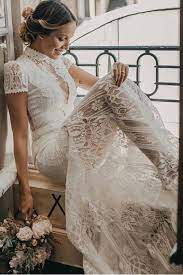 Vintage High Neck Lace Wedding Dress With Short Sleeves See Through Bridal Dresses N1786 Beach Wedding Dress High Neck Lace Wedding Dress Illusion Wedding Dress