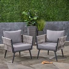 Soren Outdoor Wicker Club Chairs With Cushions Set Of 2 Light Gray Dark Gray Walmart Com Grey Outdoor Furniture Outdoor Wicker Club Chairs