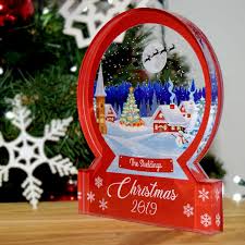 Merry christmas greeting card snow globe illustration for holiday season. Personalised Quality Snow Globe Family Christmas Ornament