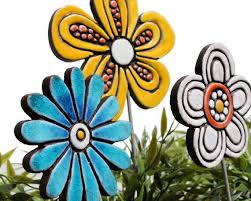 Flower Garden Art Plant Stake Garden Decor Flower Ornament Ceramic Flower Daisy Yellow Ceramic Flowers Garden Art Owl Garden Art