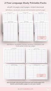 2 Free Language Study Printable Packsi Ve Been Meaning To Make This Pack For Ages But As So Language Study Study Planner Printable Study Planner Printable Free