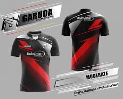 Desain baju batik anak modern dirancang dalam bergaya sesuai keinginan dari batik modern yang terbaik serta memiliki corak yang menarik. Desain Baju Badminton Printing Moderate Warna Hitam Merah Modern