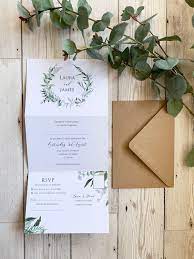 Concertina Greenery Wedding Invitations Folded Invitation Laurel Leaf Green Leaf Handmade Wedding Invitations Folded Wedding Invitation Wedding Invitations